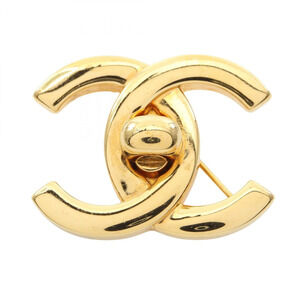 CHANEL Gold Logo Brooch